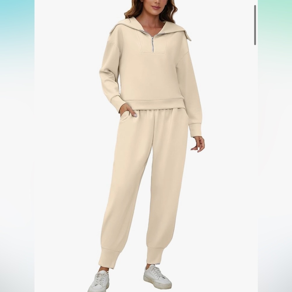 Amazon Cream Jogger Track Pants Elastic Waist